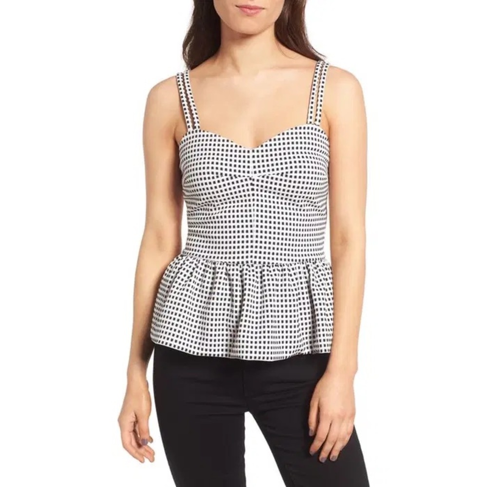 Chelsea28 Black and White Gingham Peplum Top Size Small